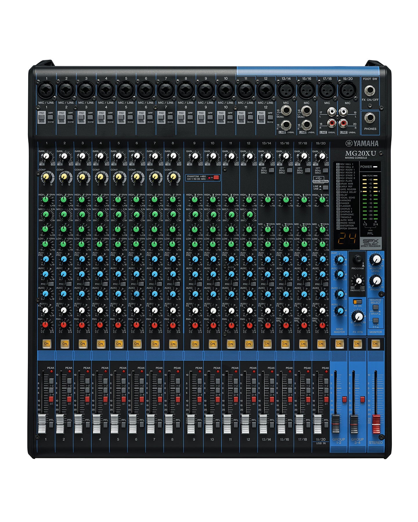 MG20XU 20-Input, 6-Bus Mixer, Single Knob Compression, 24 SPX Effect Rack-Kit included