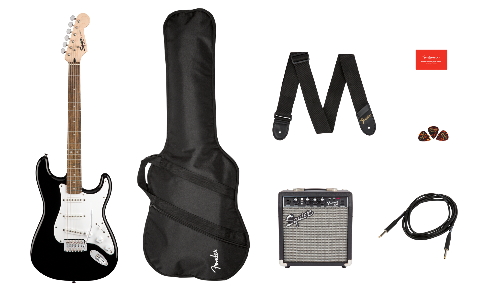 Stratocaster Pack, Black, Laurel FB, Gig Bag, 10G