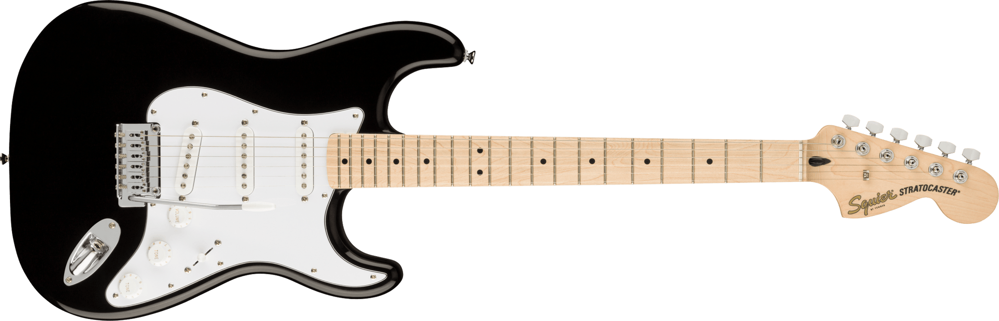 Affinity Series Stratocaster, Black, Maple FB, White Pickguard