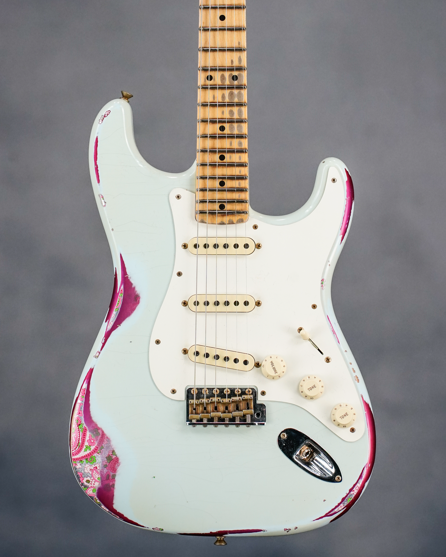LTD MISCHIEF MAKER - HEAVY RELIC, SUPER FADED AGED SONIC BLUE OVER PINK PAISLEY