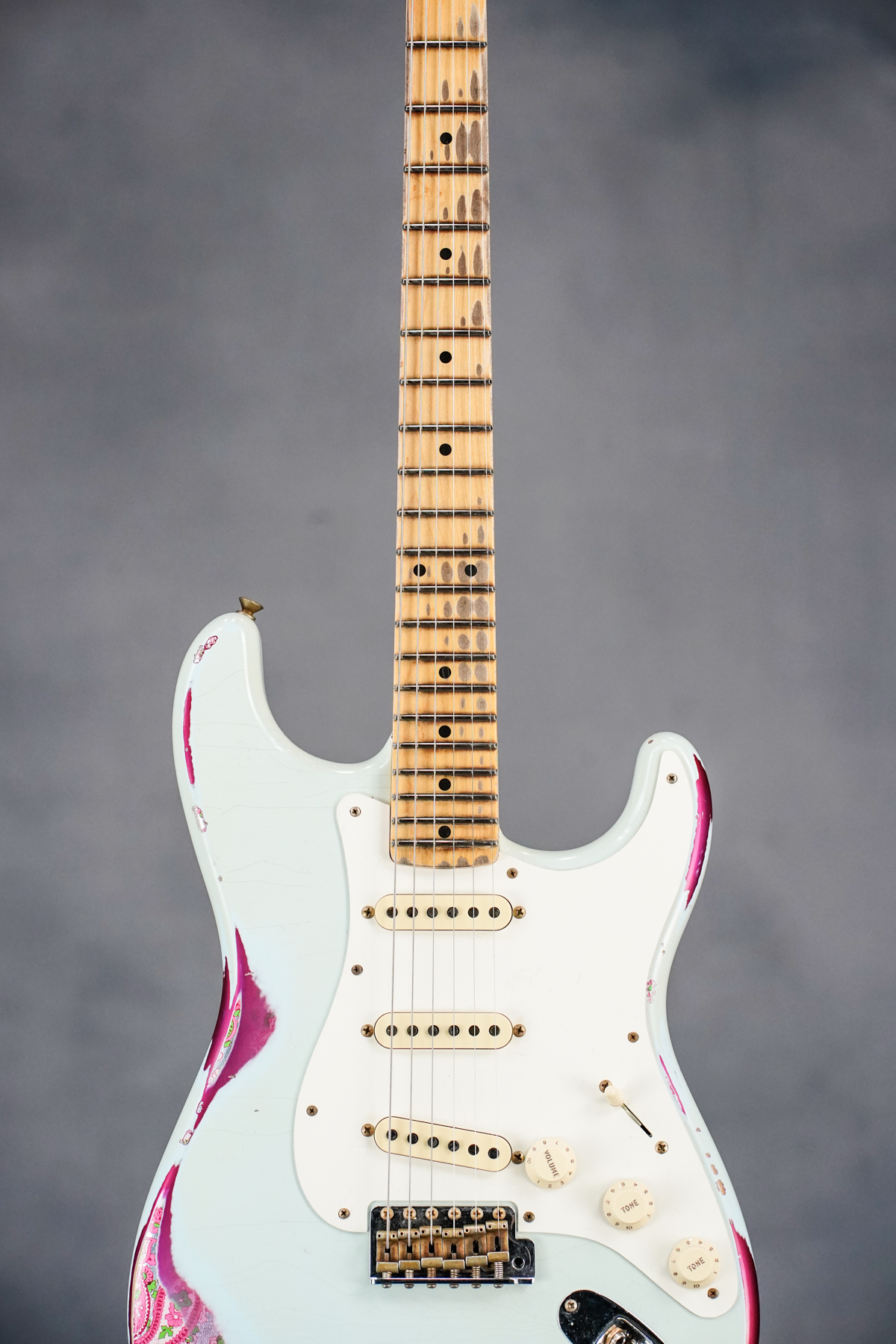 LTD MISCHIEF MAKER - HEAVY RELIC, SUPER FADED AGED SONIC BLUE OVER PINK PAISLEY