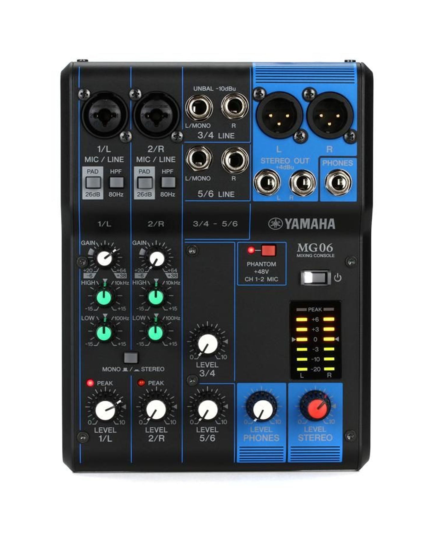 MG06 6-Input Stereo Mixer, 2 Mic Inputs, 2 Stereo Inputs